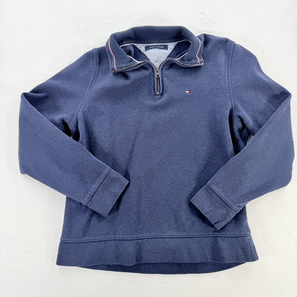 Tommy Hilfiger Sweatshirt Womens Small Blue 1/4 Zip Mock Neck Fleece Logo